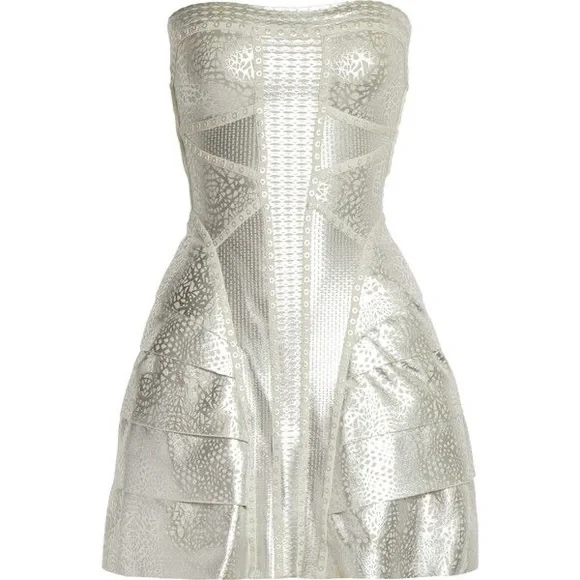 Herve Leger Strapless Metallic Dress